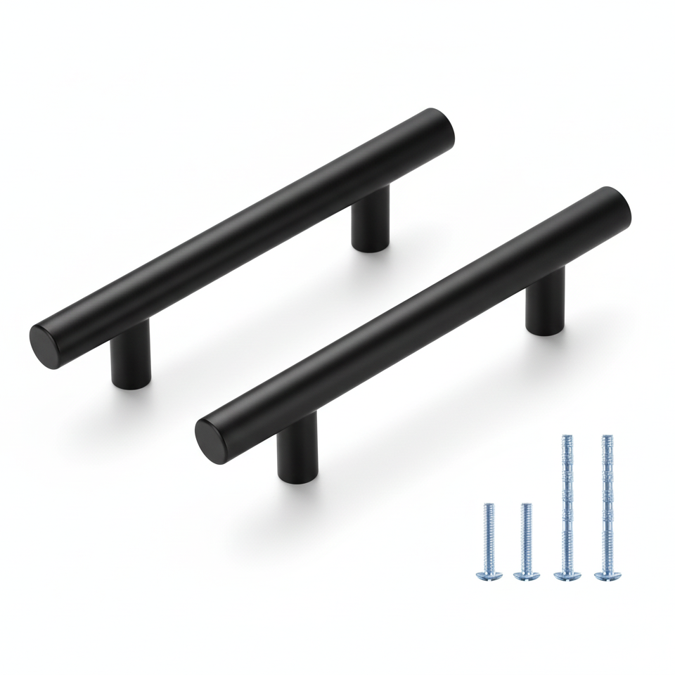 Cabinet pulls Matte Black stainless steel - 5.9" length, 3-3/4” hole center