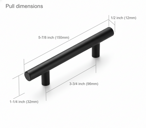 Cabinet pulls Matte Black stainless steel - 5.9" length, 3-3/4” hole center