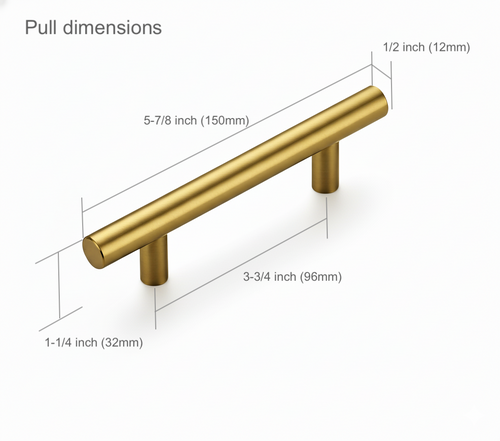 Cabinet pulls Brushed Brass stainless steel - 5.9" length, 3-3/4” hole center