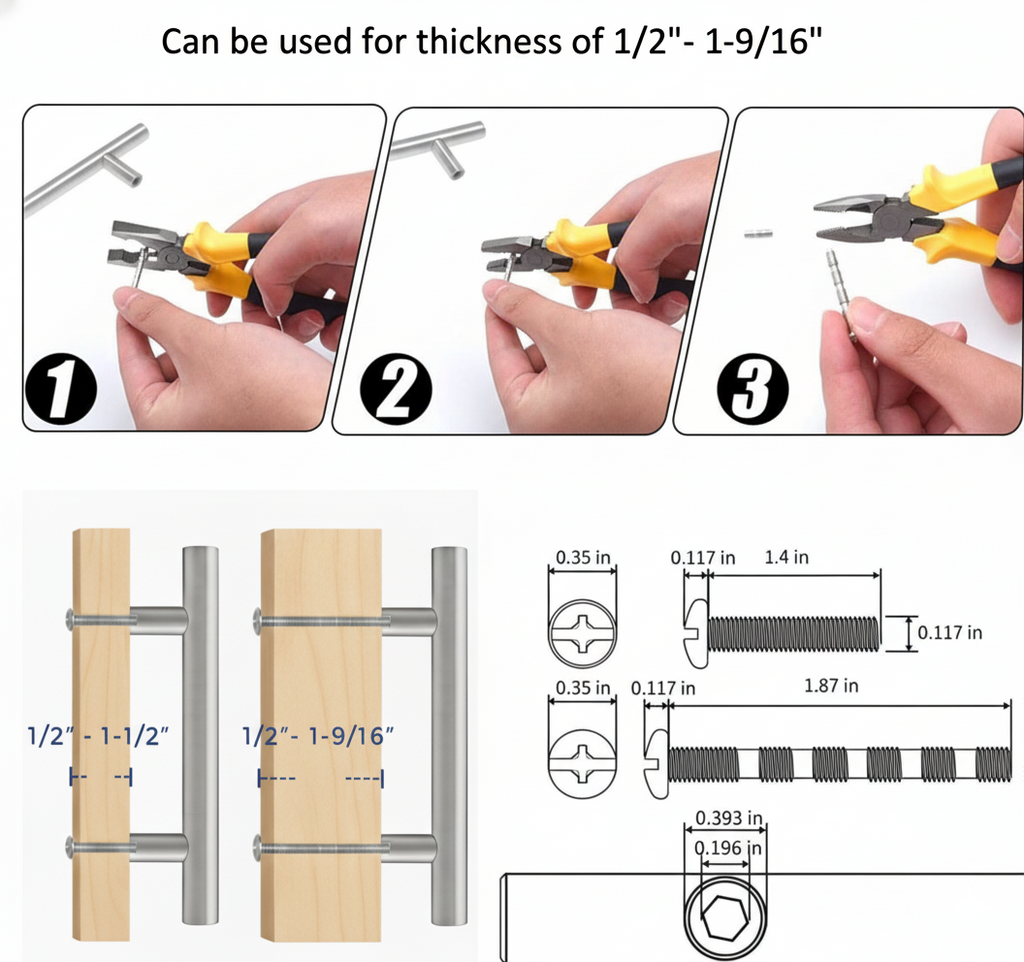 Cabinet pulls Brushed Nickel stainless steel - 5.9" length, 3-3/4” hole center