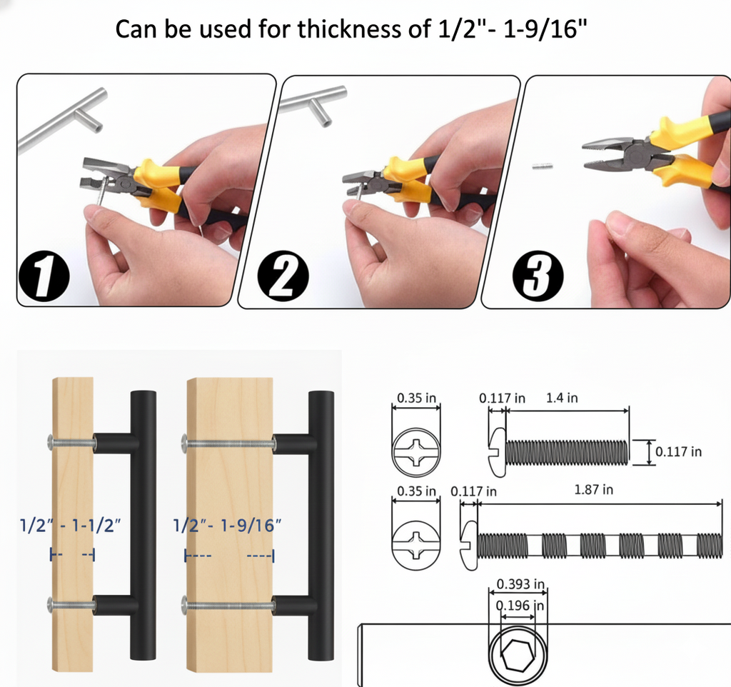 Cabinet pulls Matte Black stainless steel - 5.9" length, 3-3/4” hole center
