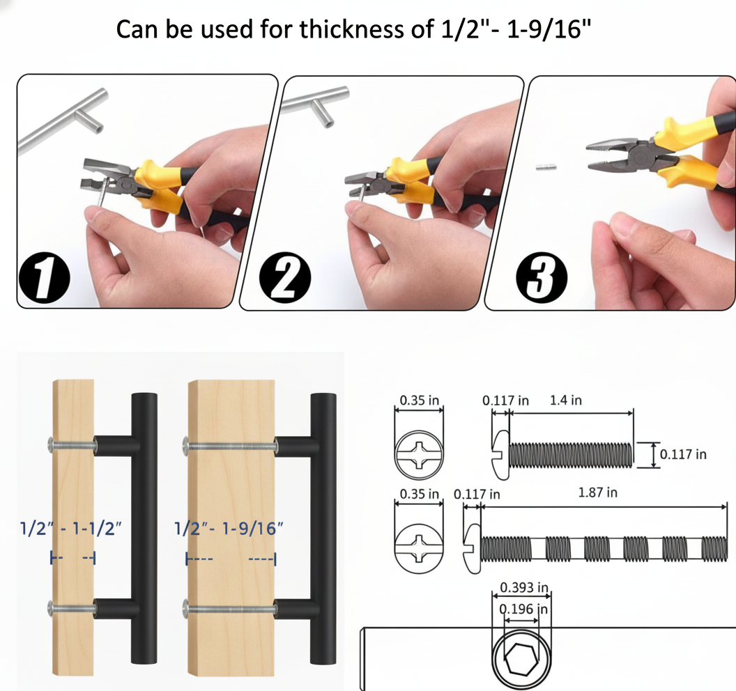 Cabinet pulls Matte Black stainless steel - 5.9" length, 3-3/4” hole center