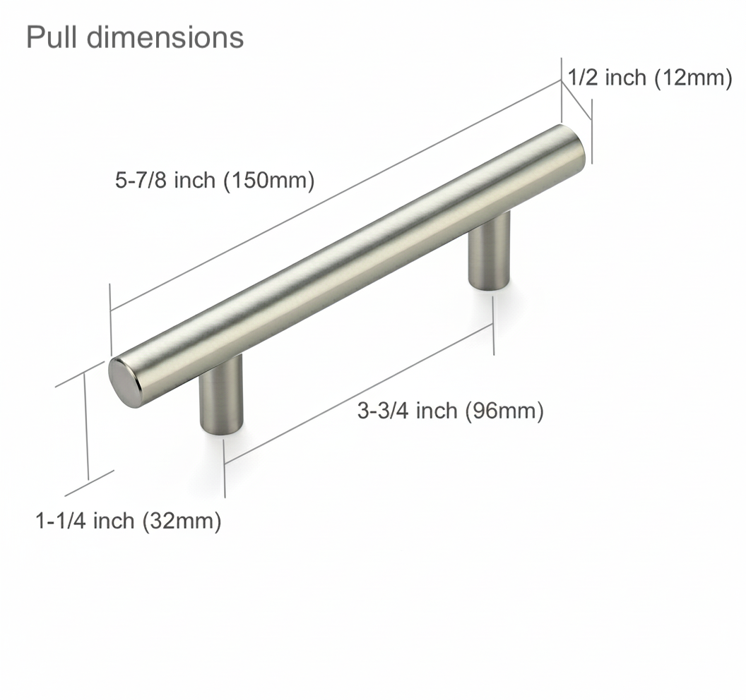 Cabinet pulls Brushed Nickel stainless steel - 5.9" length, 3-3/4” hole center