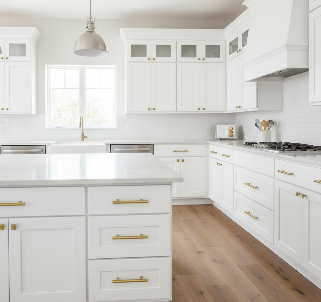 Cabinet pulls Brushed Brass stainless steel - 5.9" length, 3-3/4” hole center