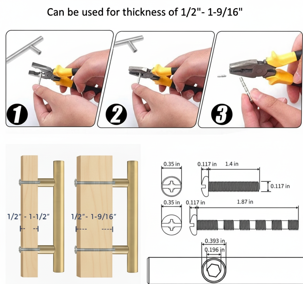 Cabinet pulls Brushed Brass stainless steel - 5.9" length, 3-3/4” hole center